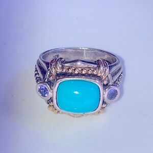 14k gold and Sterling silver turquoise and tanzanite ring.